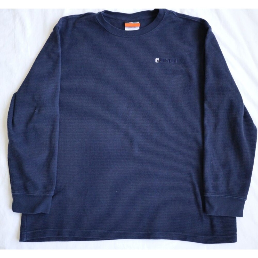 AND1 Waffle Knit Thermal Long Sleeve Shirt Navy Blue XL Y2K Basketball
